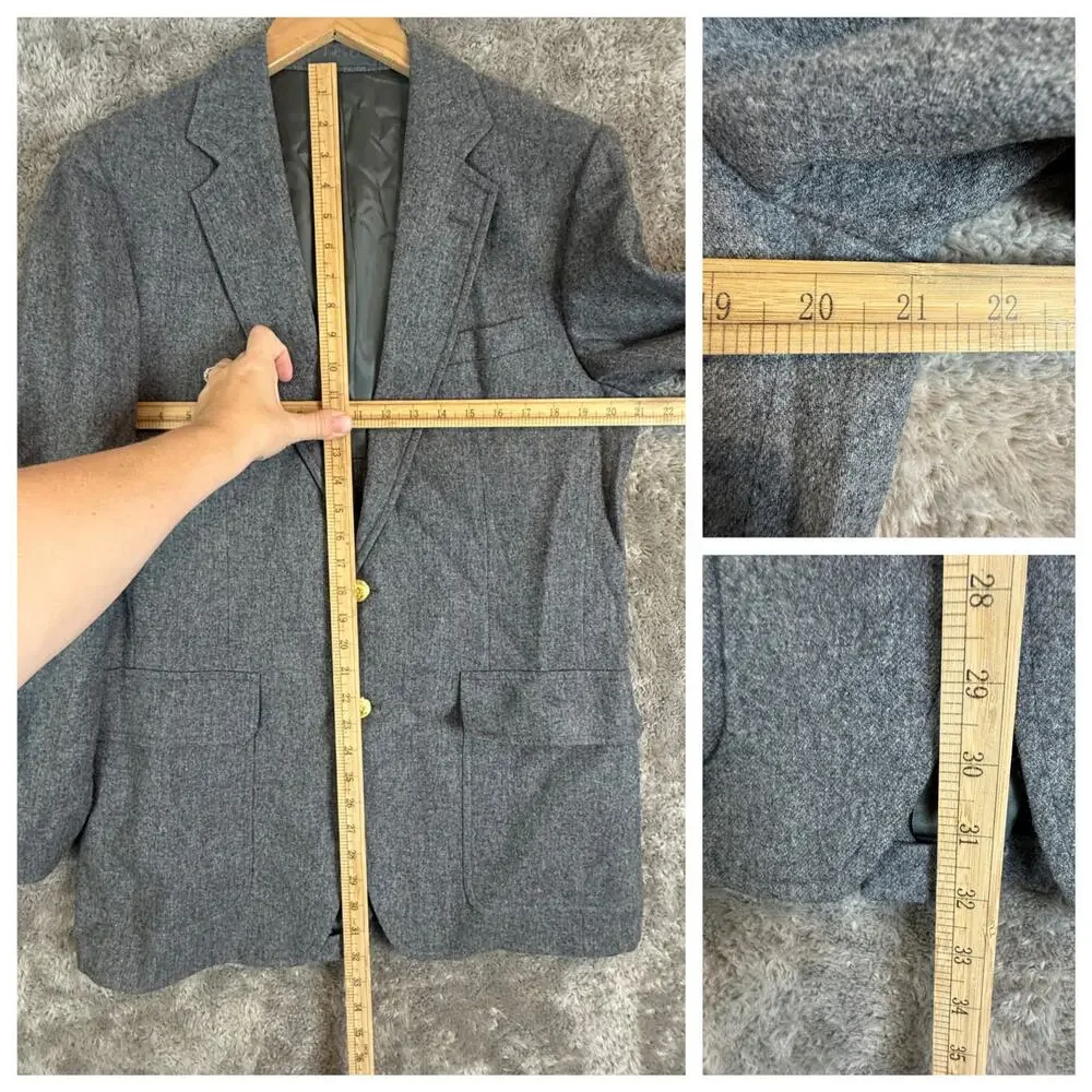 Stanley Blacker Jordan Marsh Gray Wool Blazer Sport Coat Jacket Gold Buttons